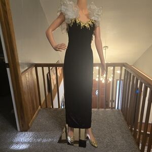 Vintage 80's Asymmetrical Blackish Plum Velvet Dress with Gold Accents 5/6